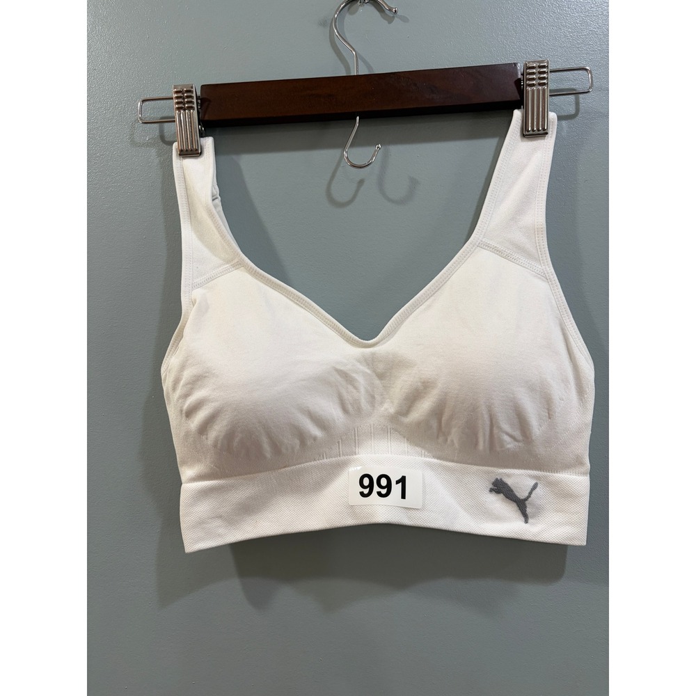 Puma Womens White Seamless Sports Bra V-Neck Adjustable Straps Size Medium